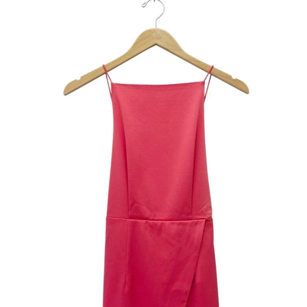 ELLIATT Satin Asym Mini Dress Melon Coral Pink Open Back Bow XS Party Cocktail